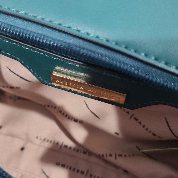 💜NEW  Alessia Massimo Green Velvet & Snake Bag NWTs - Picture 7 of 16